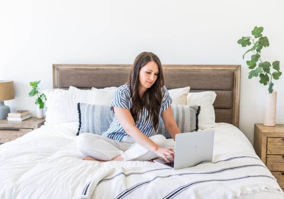 Southern Creative owner, Stephanie O'Keefe working on interior design website adding LTK on WordPress while working from home
